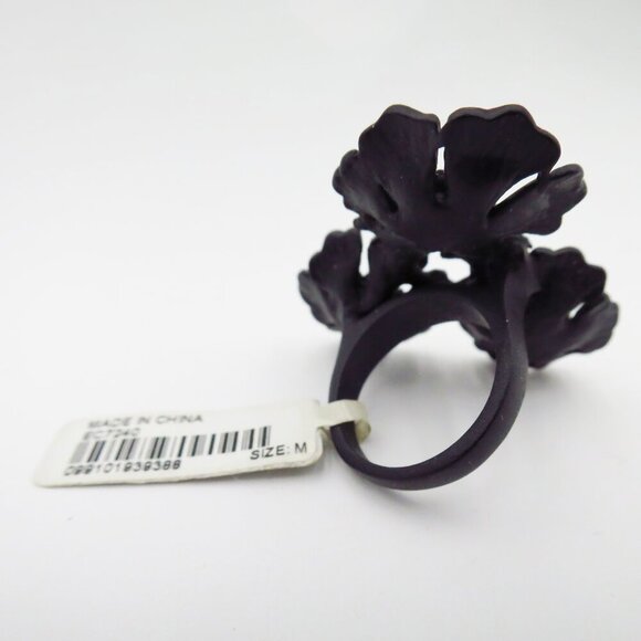 NWT J. Crew Dogwood Blossom Matte Black with Gems Cocktail Ring Size M - Picture 10 of 16